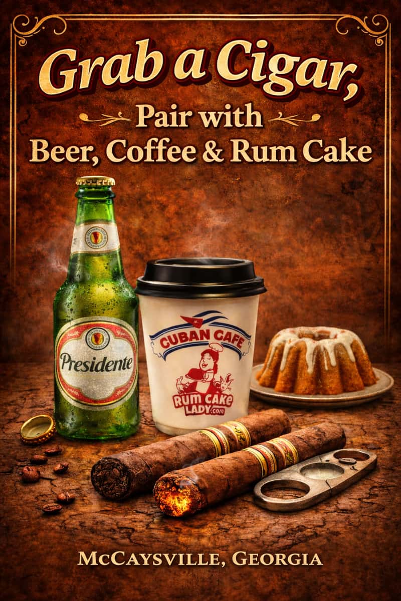 Cigars, beer, coffee and rum cake