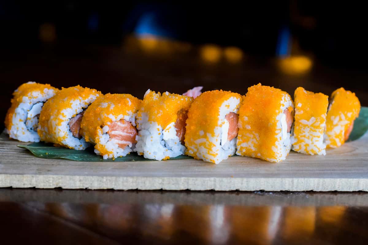 Salmon and Philadelphia Cream Cheese Topped with Orange Tobiko Masago