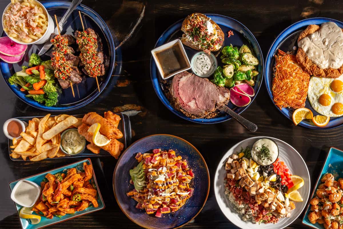 Group shot of food seen in top view