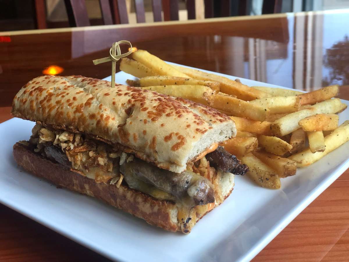 Pat's NY Strip Steak Sammy Dinner Menu Axe & Arrow Gastropub American Restaurant in