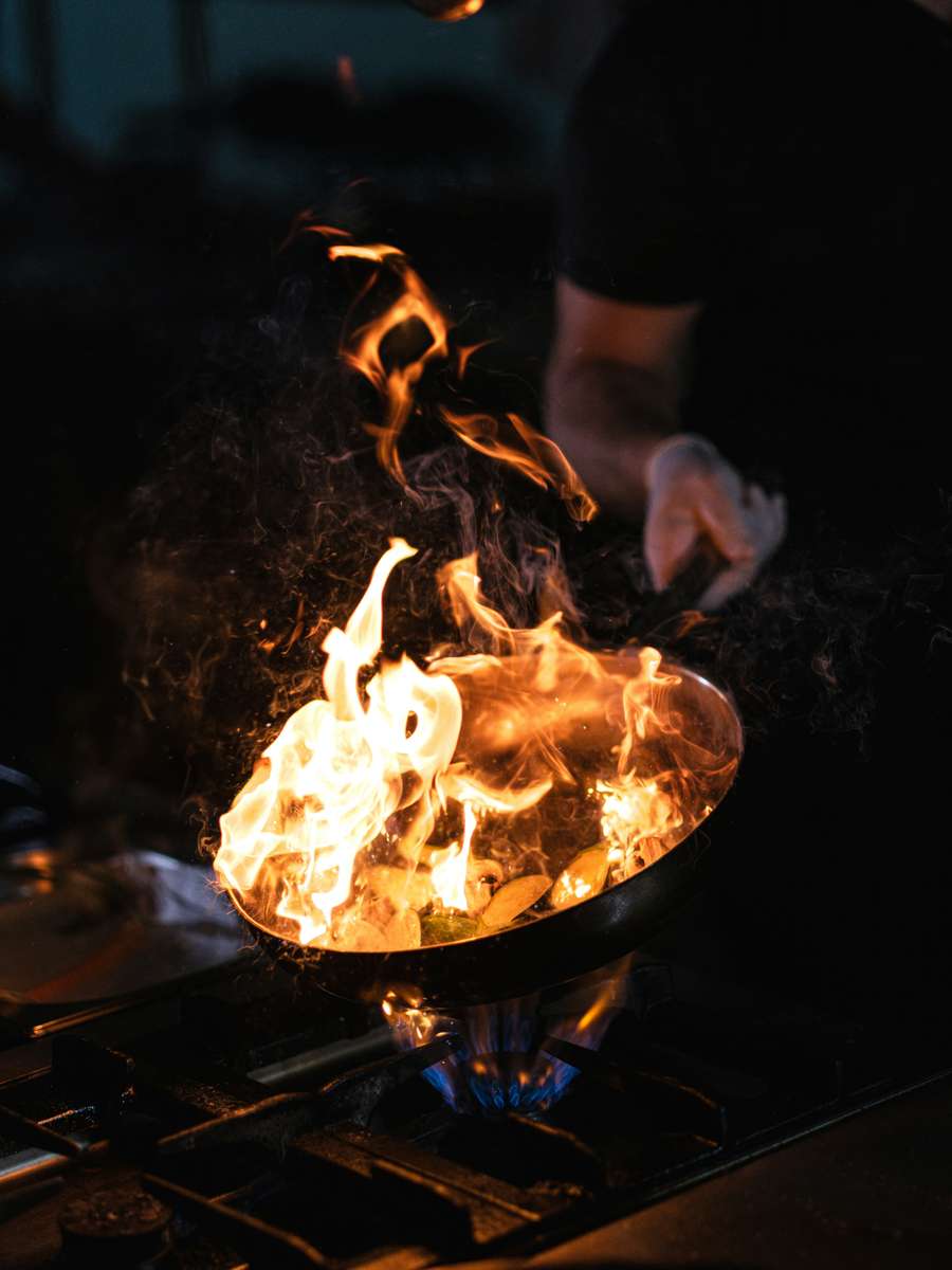 Pan with flames