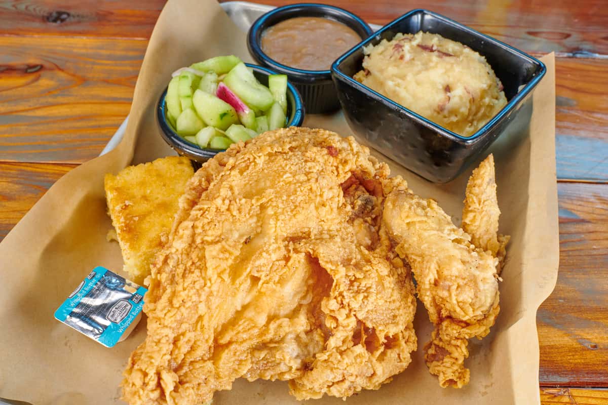 One breast and one wing of southern fried bird