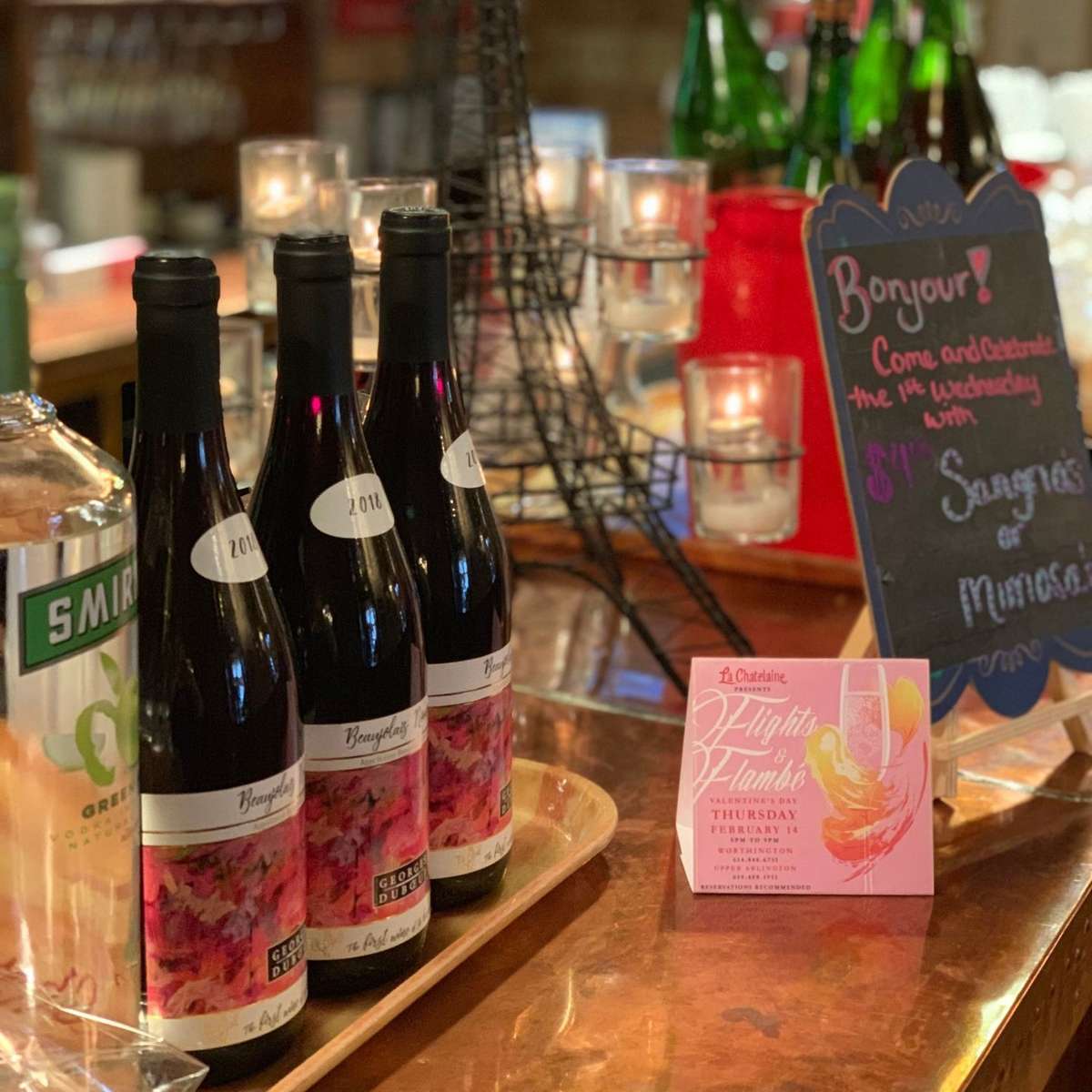 Bottles of wine on a bar-top