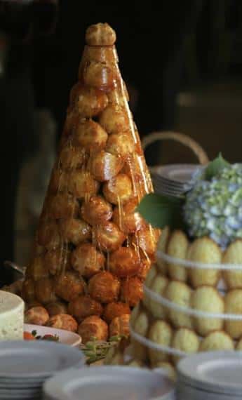 tower of pastries in the shape of a tree