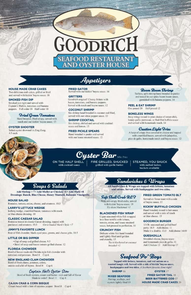Goodrich Seafood Main Menu