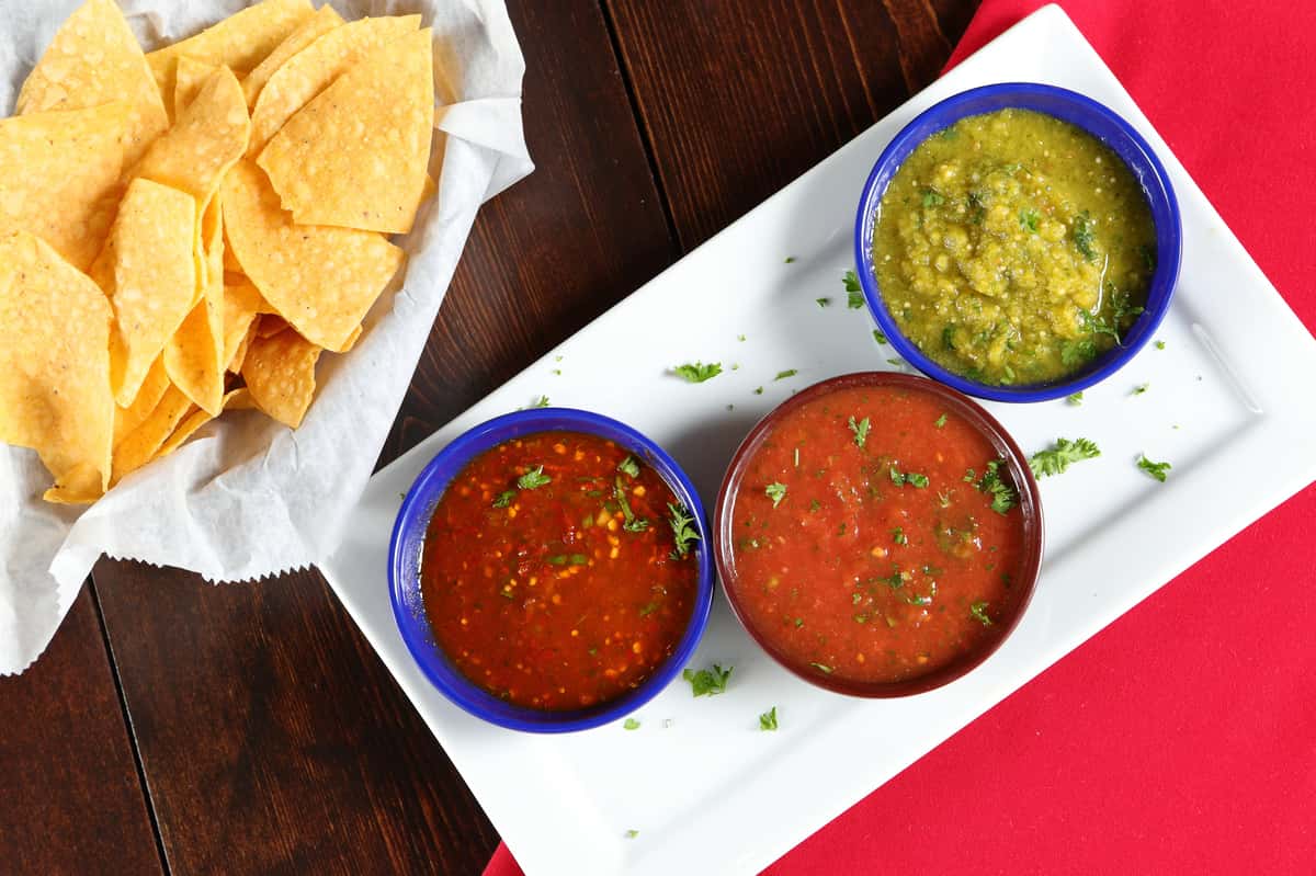 Pick three salsas + chips Dinner El Sabor Mexican Restaurant in