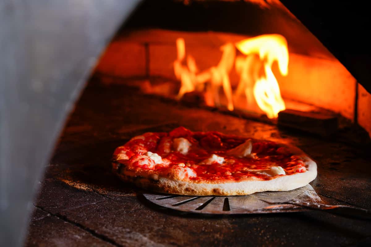 pizza in oven