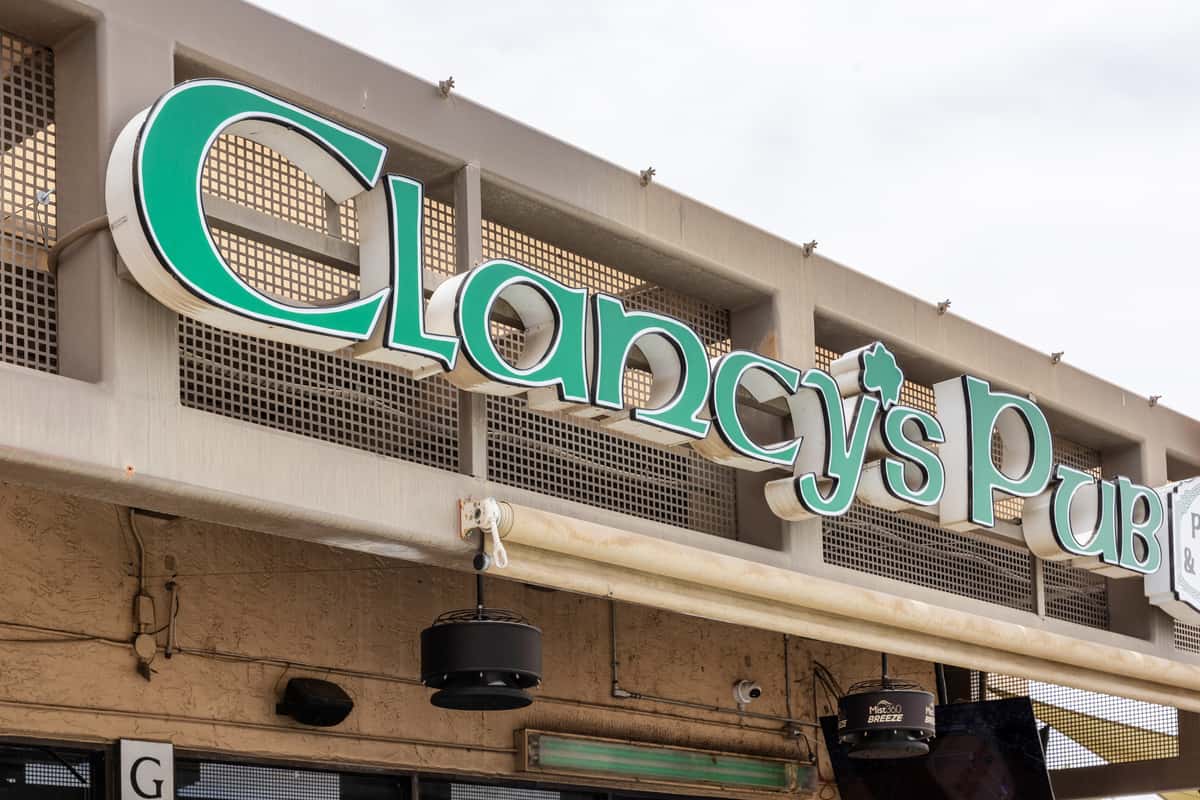 Clancy's Pub exterior signage displayed above the restaurant entrance.