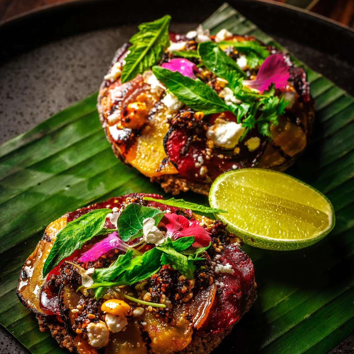 Meat dishes served on a leaf