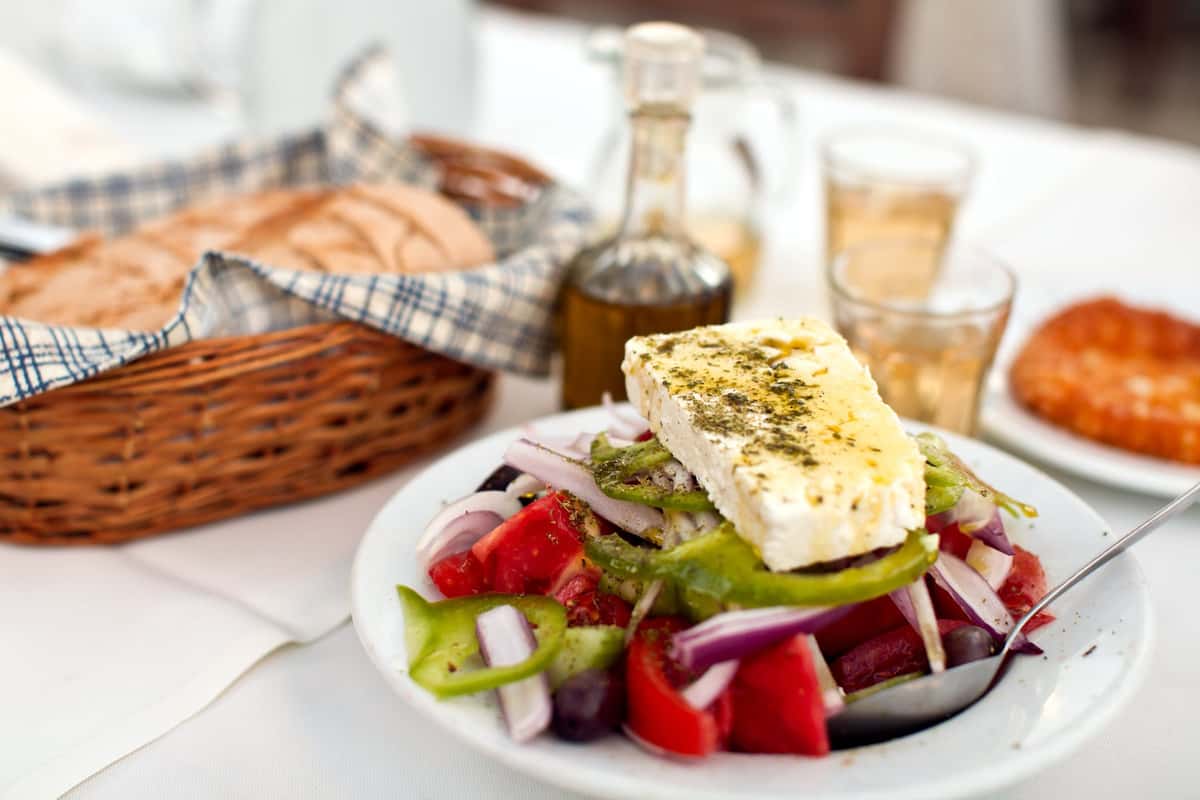 greek spread of food with bread