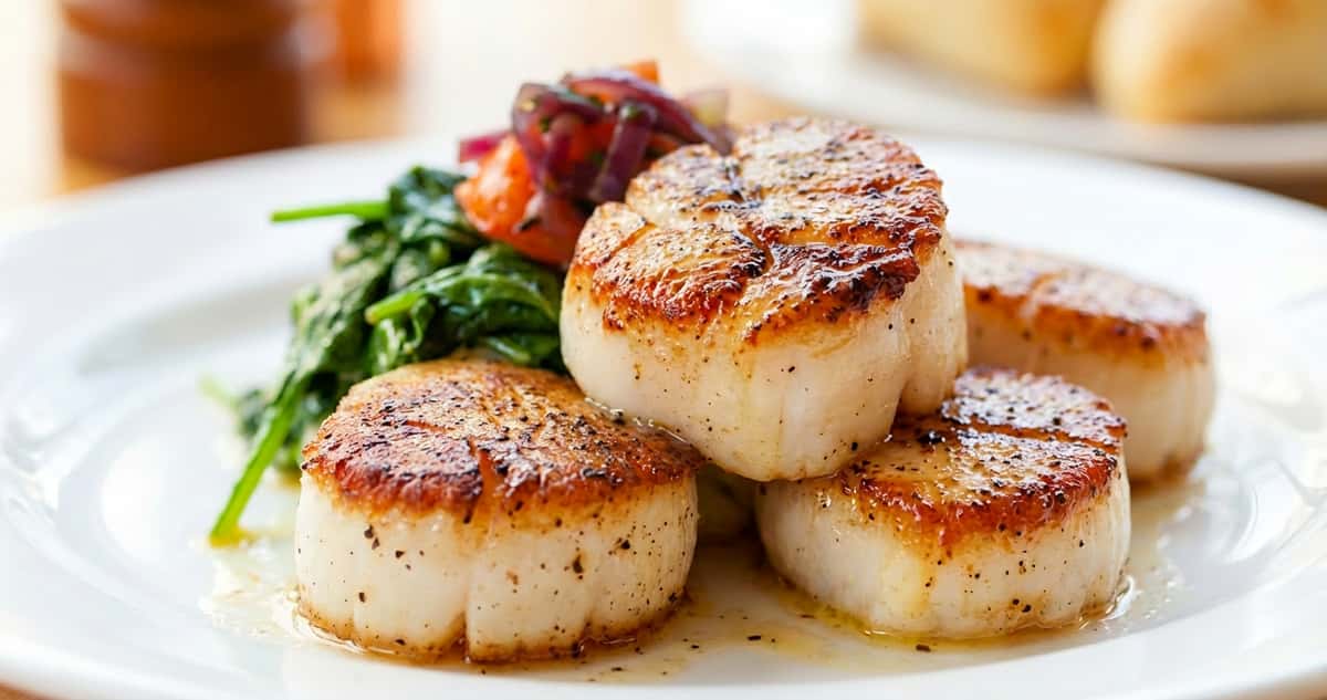 Seared scallops with braised greens