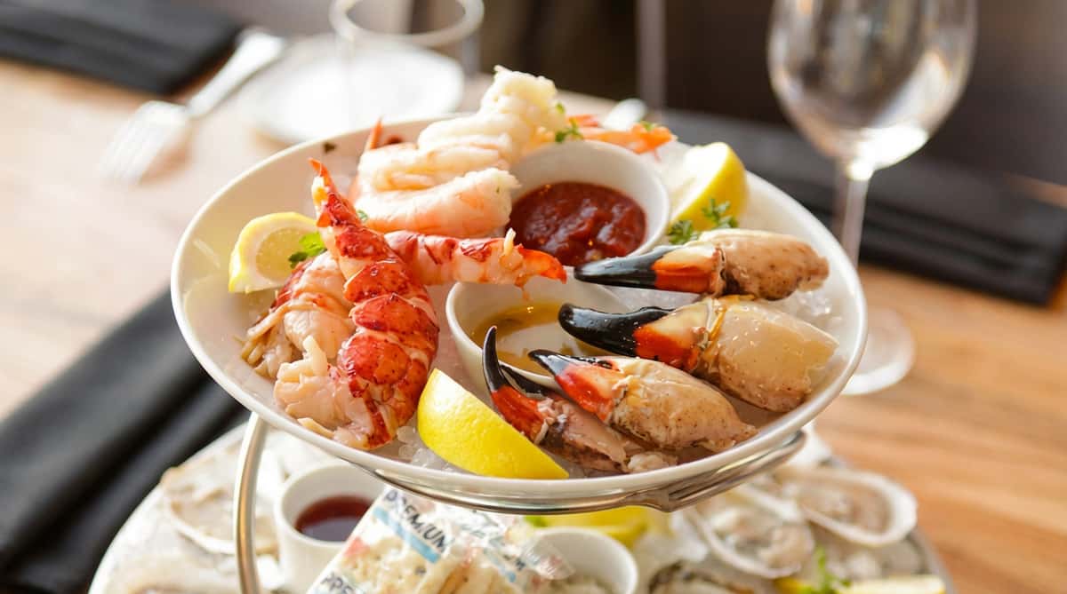 Seafood platter with claw meat, lobster and shrimp