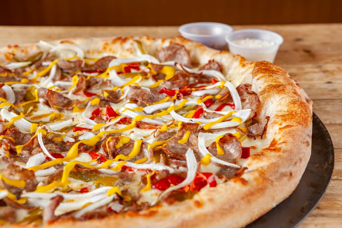 Sausage pepper onion pizza