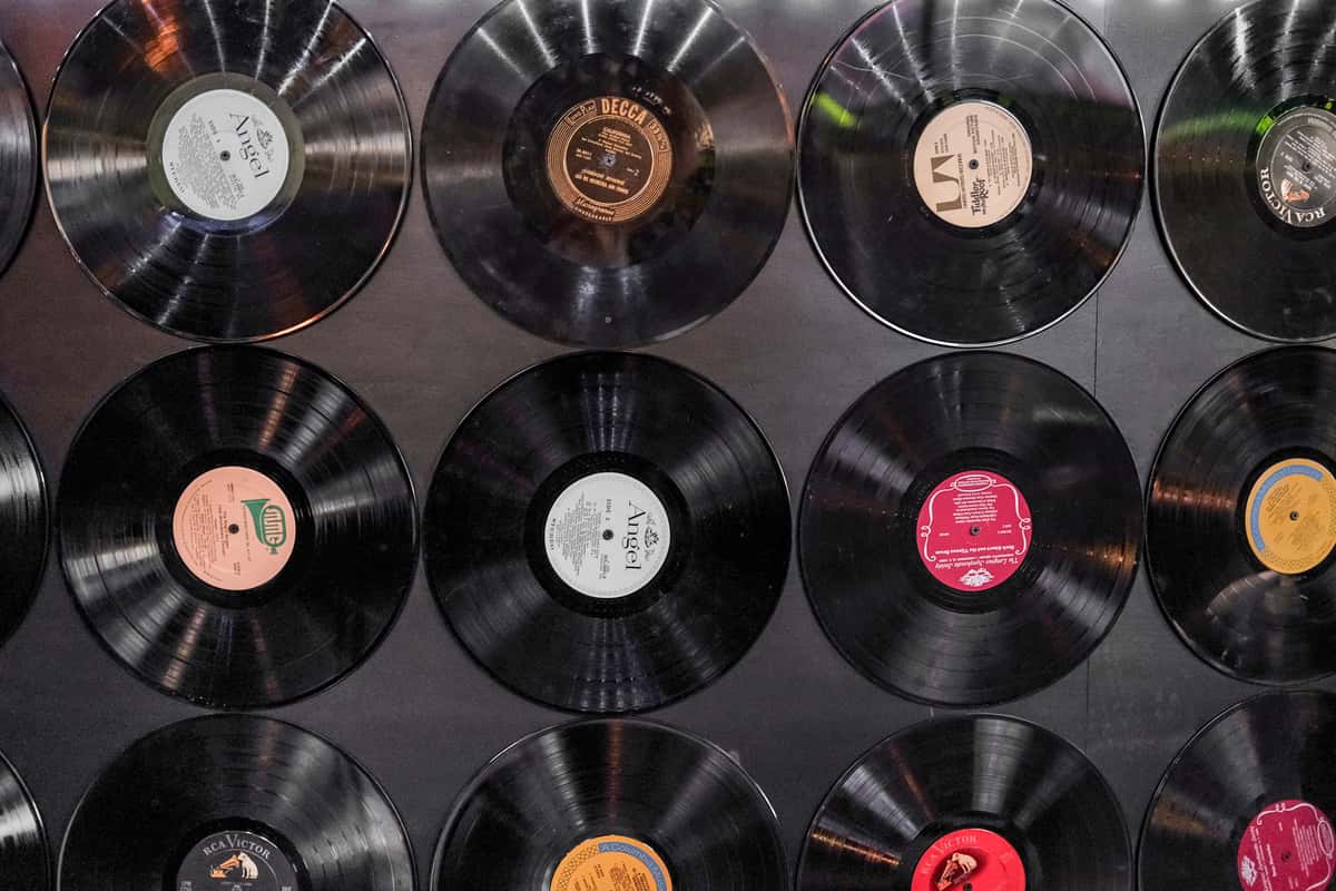 Vinyl records on a wall