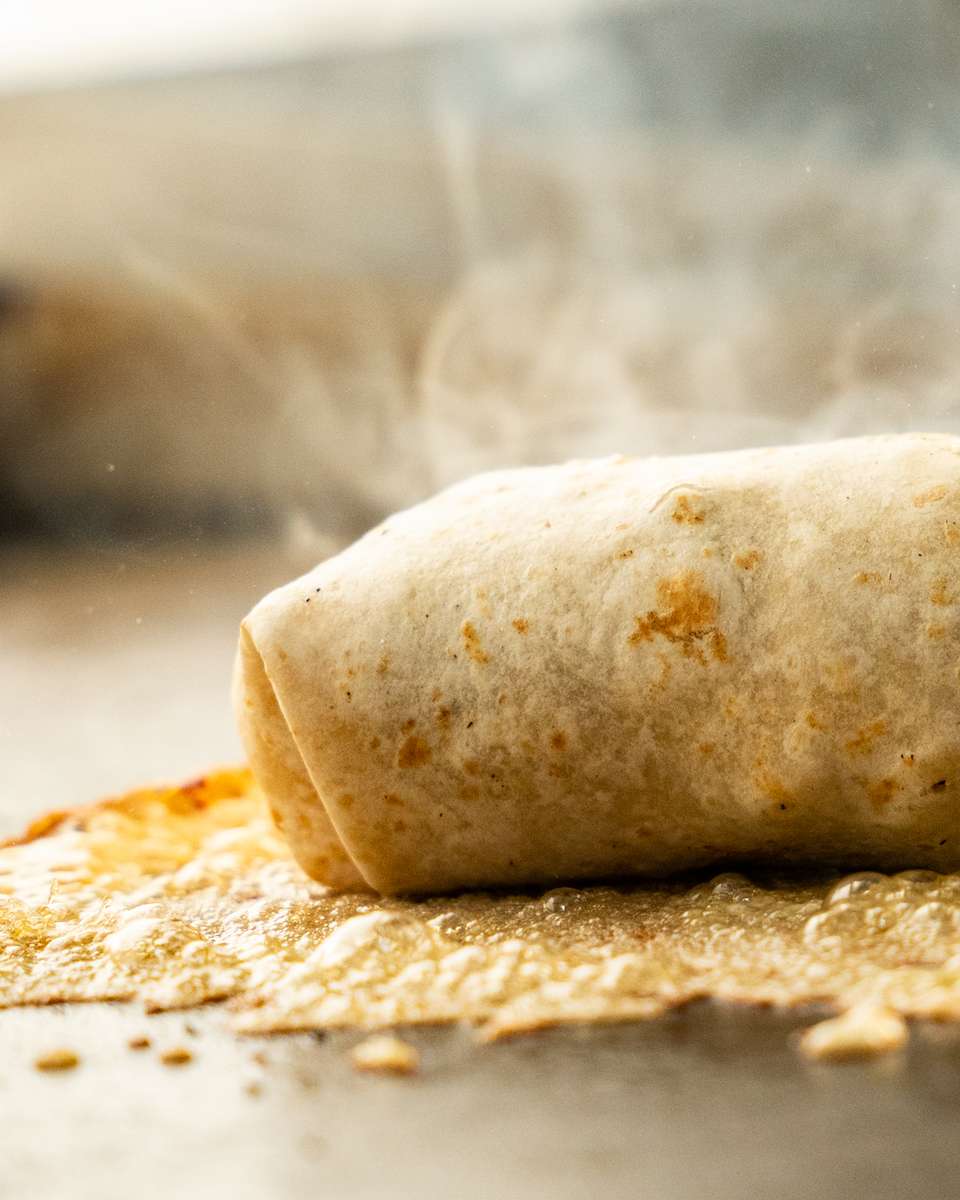 Close up of food on a griddle