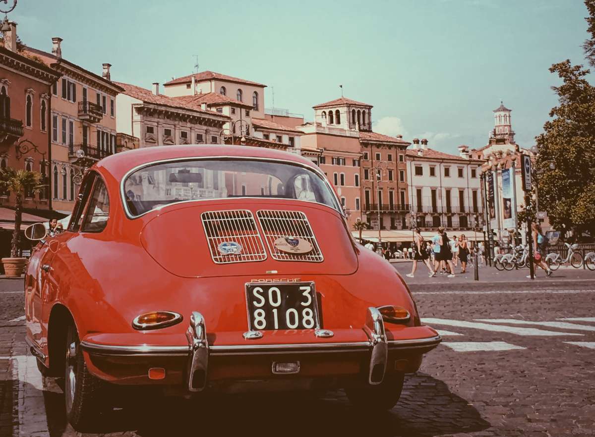 car in courtyard