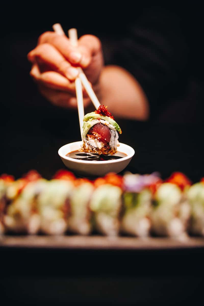 dipping in soy sauce