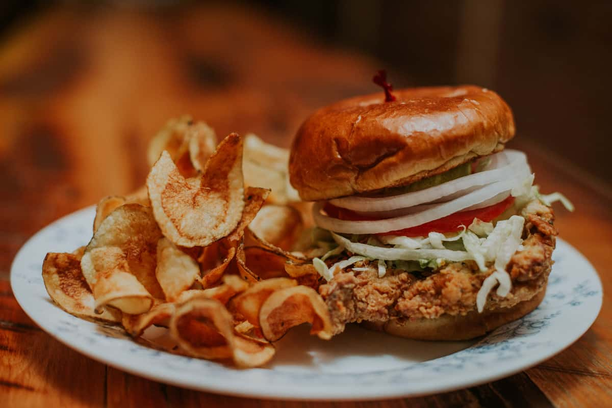 burger and chips