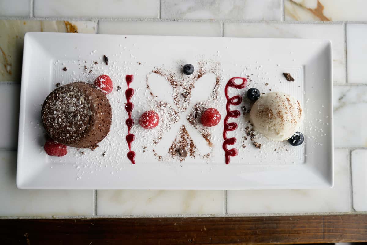 chocolate dessert with ice cream