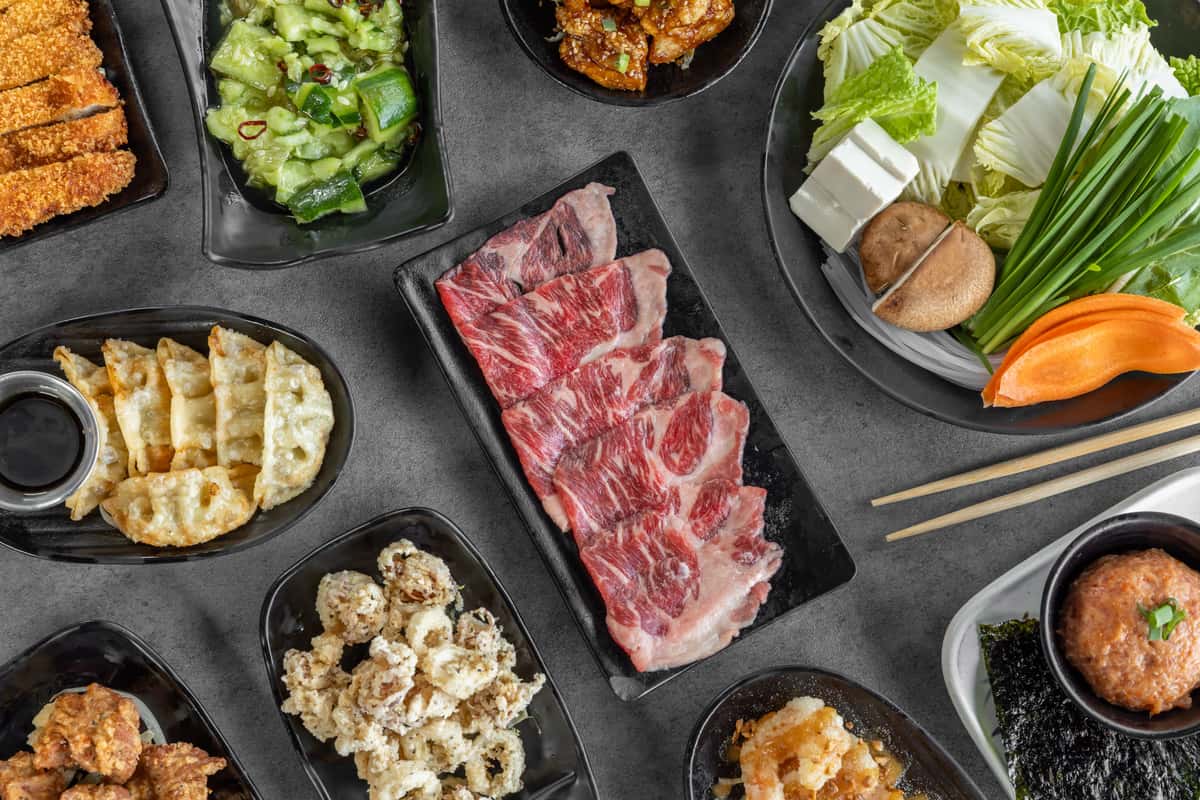 spread of ingredients for a japanese dish