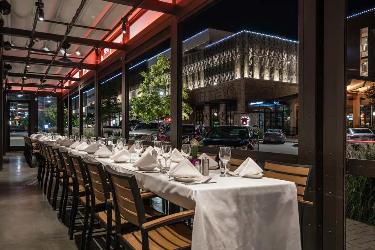 Private dining room setup at Mesero restaurant, prepared for a group celebration at a private event venue.