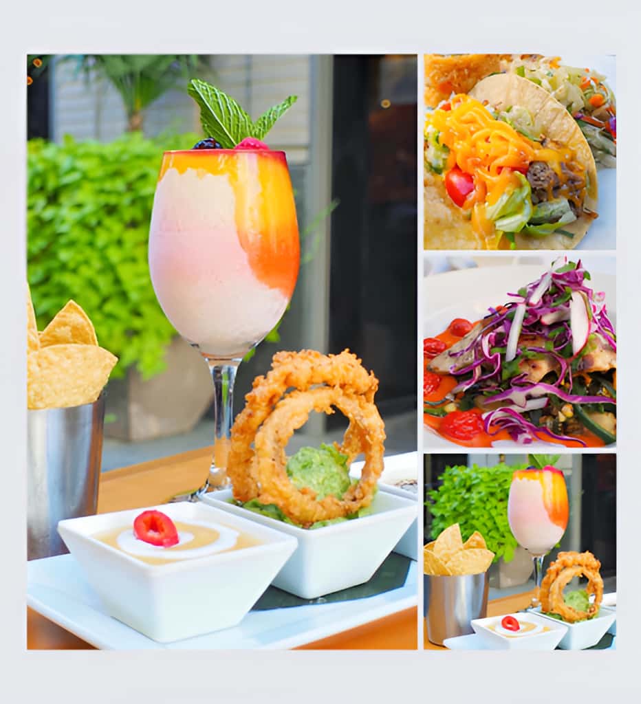 Mesero Mexican favorites including tacos, grilled fajitas, crispy onion rings, queso dip, tortilla chips, and a refreshing cocktail for a flavorful weeknight dinner.