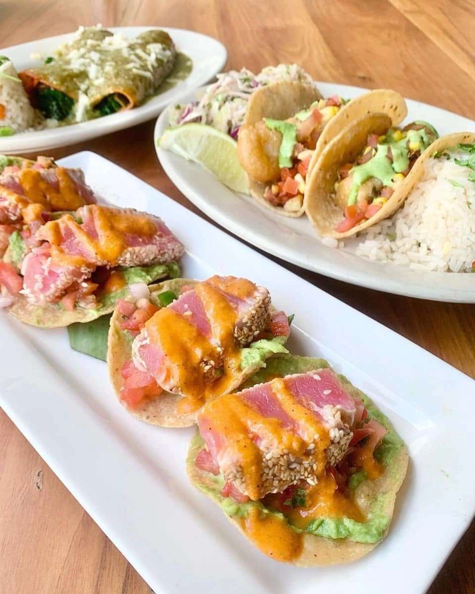 Tacos, rice, enchiladas, and ahi tostadas served at Mesero in Plano.
