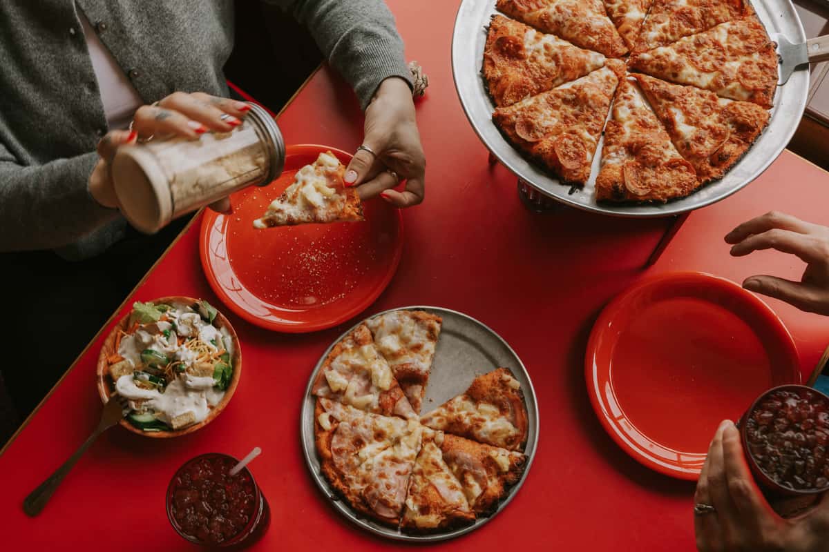 pizzas on the table overhead view