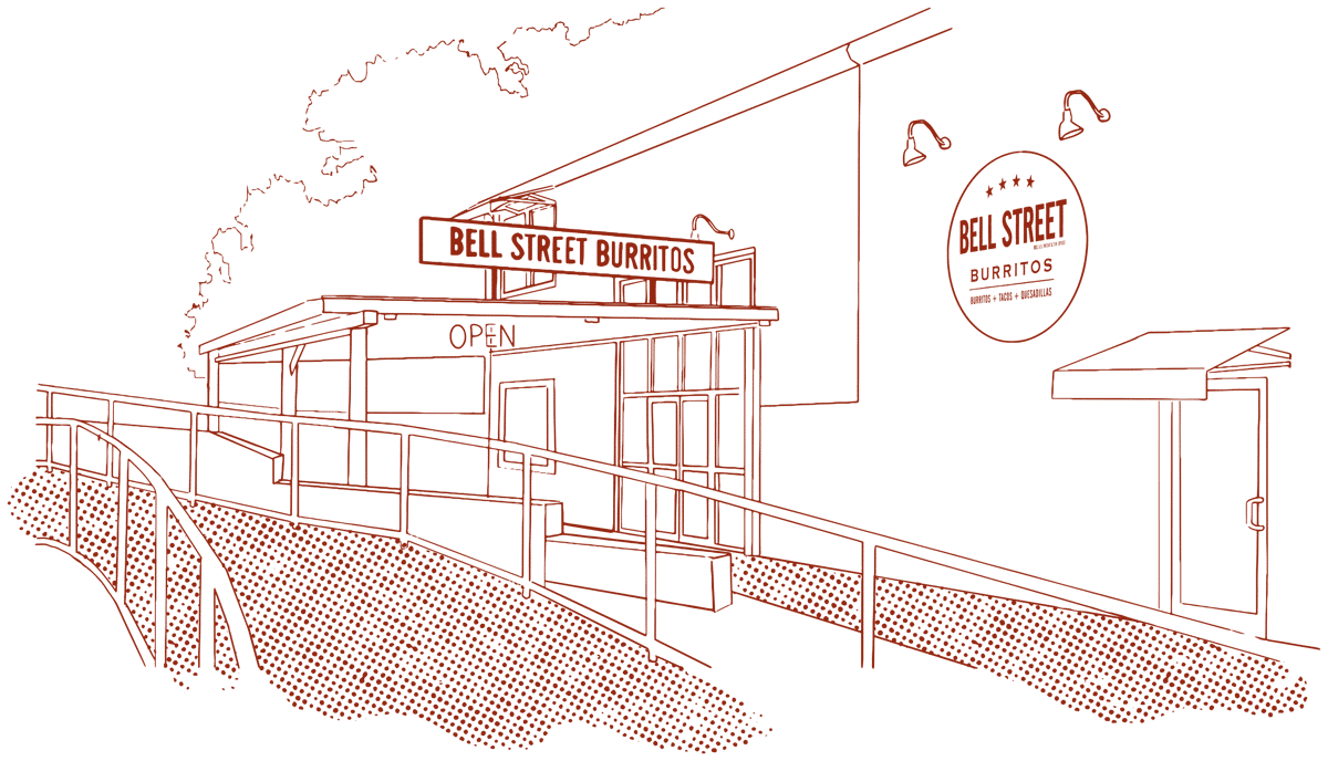 Illustrated drawing of the Inman Park Bell Street Burrito location