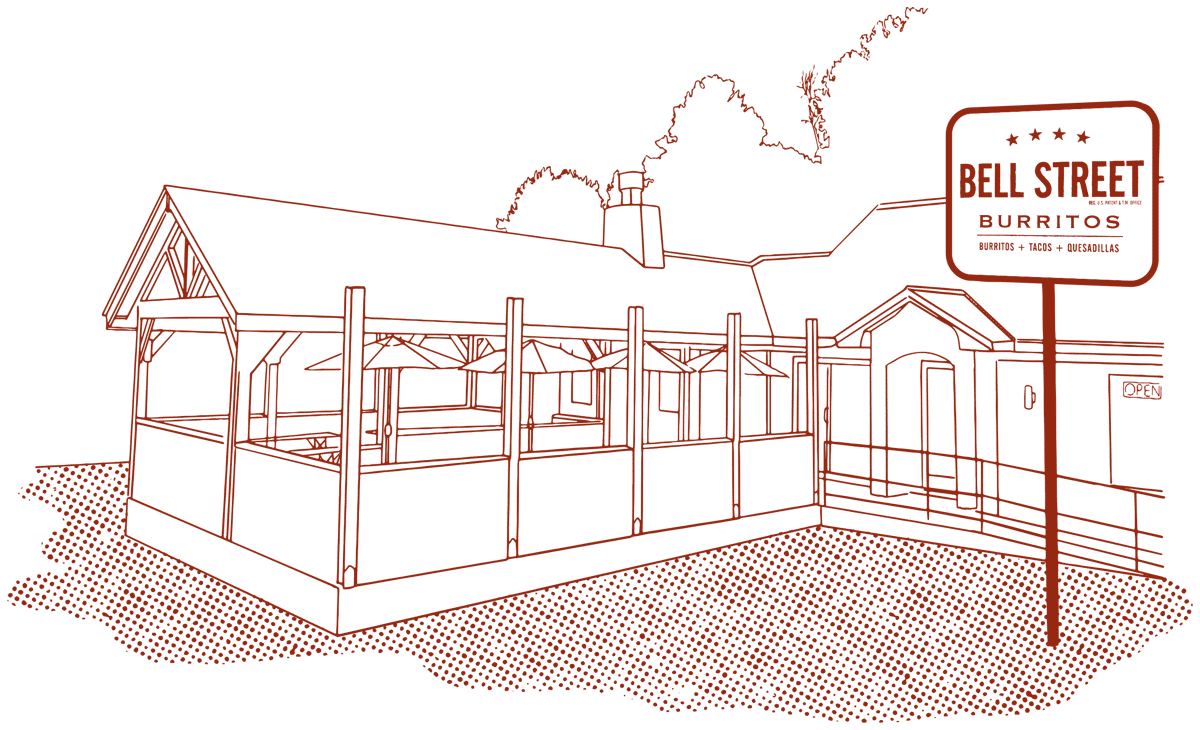 Illustrated drawing of the Tucker Bell Street Burrito location