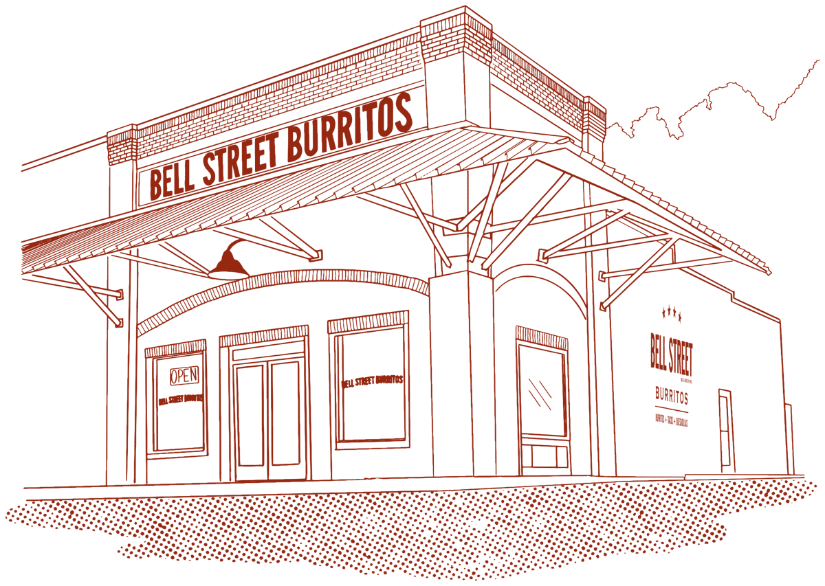 Illustrated drawing of the Villa Rica Bell Street Burrito location