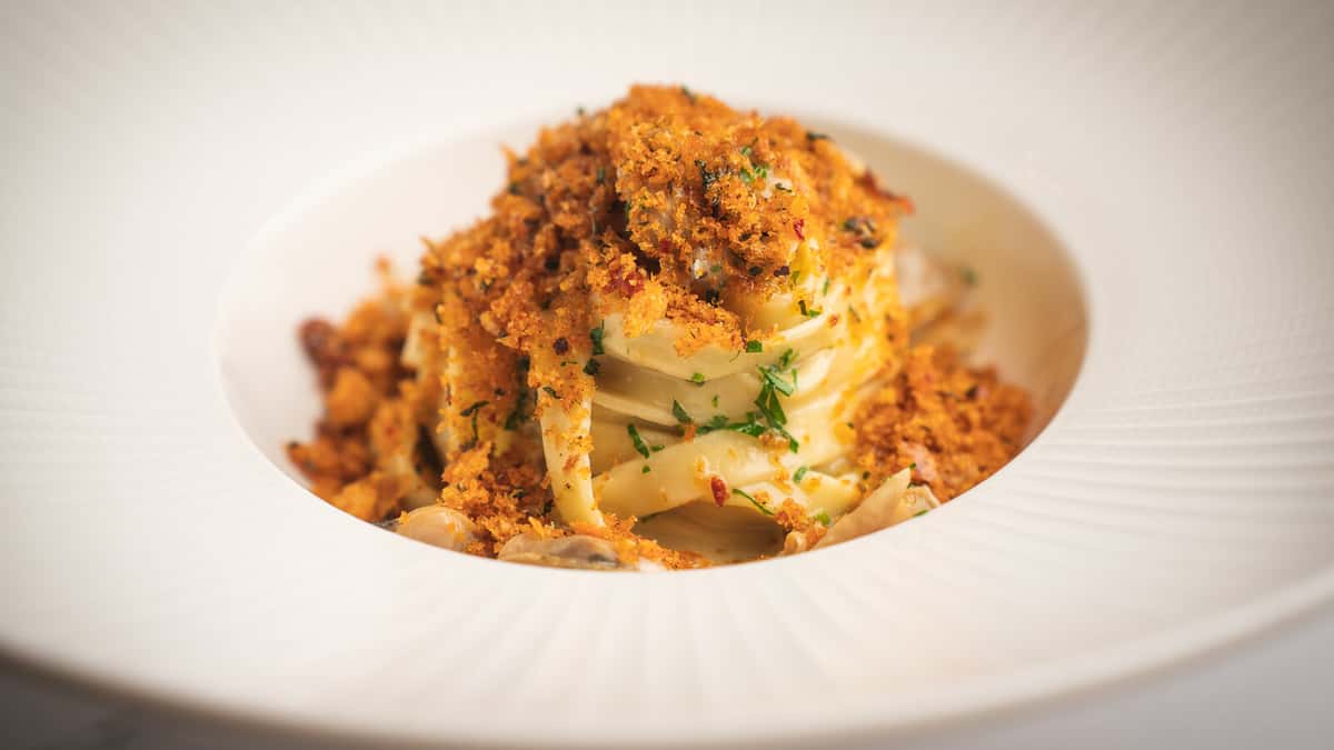 House pasta with clams, Parmesan and smoked garlic gremolata at 360 Bistro, Nashville