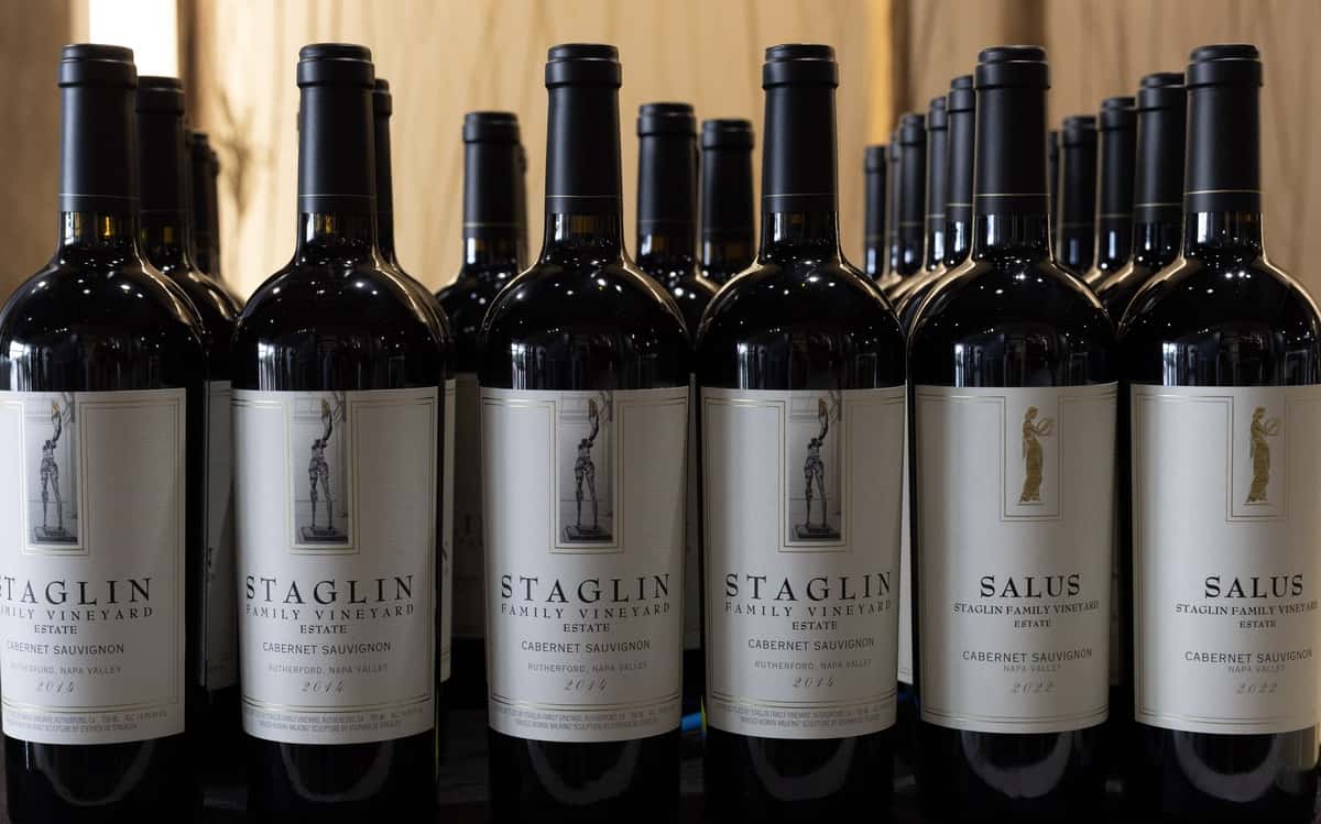 Staglin and Salus bottle lineup at the wine dinner at 360 Bistro Nashville
