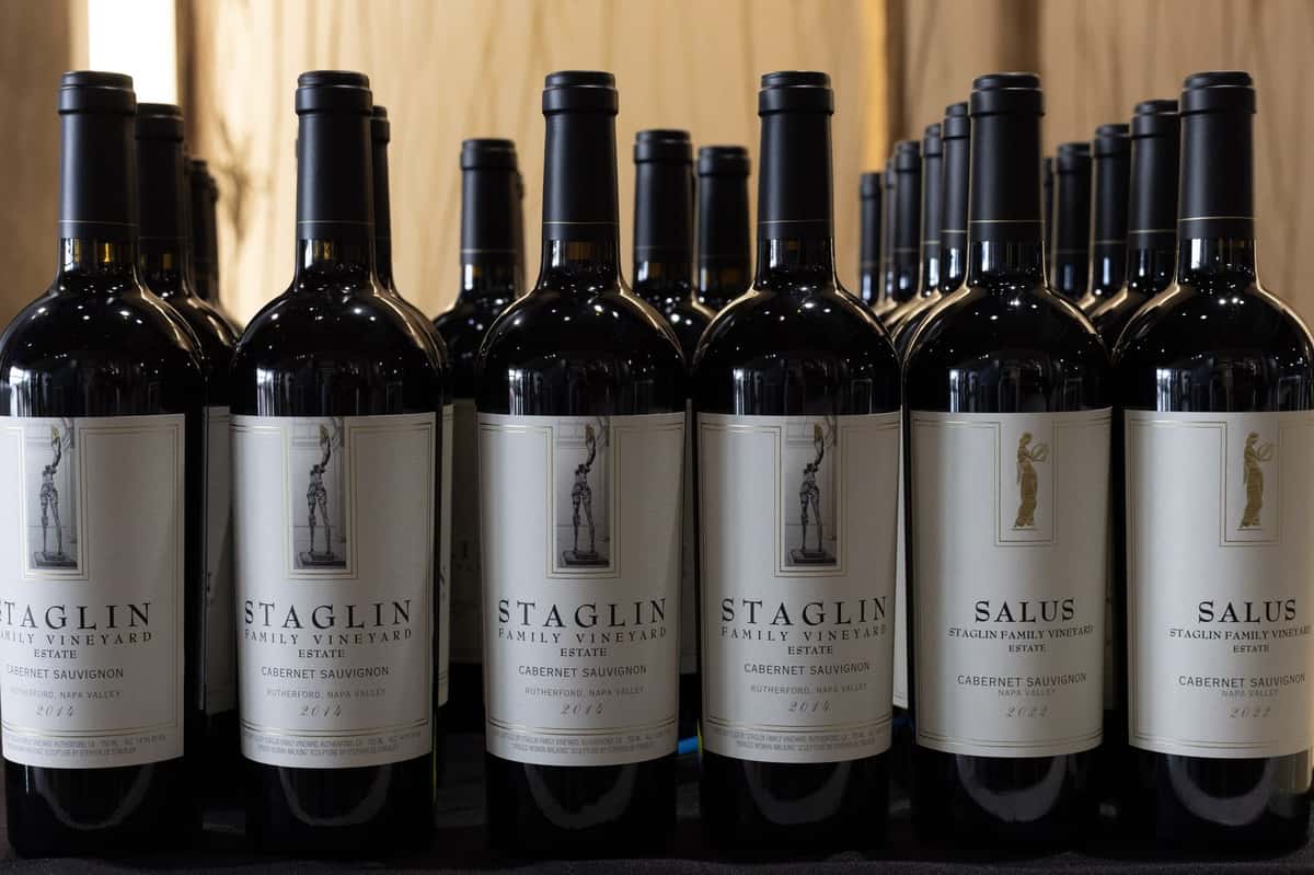 Staglin Family Vineyard bottle lineup at the wine dinner at 360 Bistro Nashville