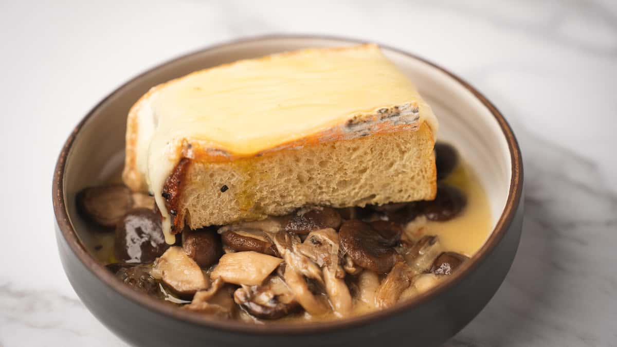 Mushroom and Taleggio toast on house focaccia over local Henosis mushrooms at 360 Bistro