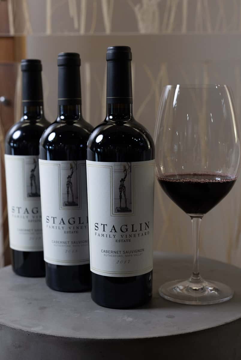 Staglin Estate Cabernet bottles with a poured glass at 360 Bistro Nashville