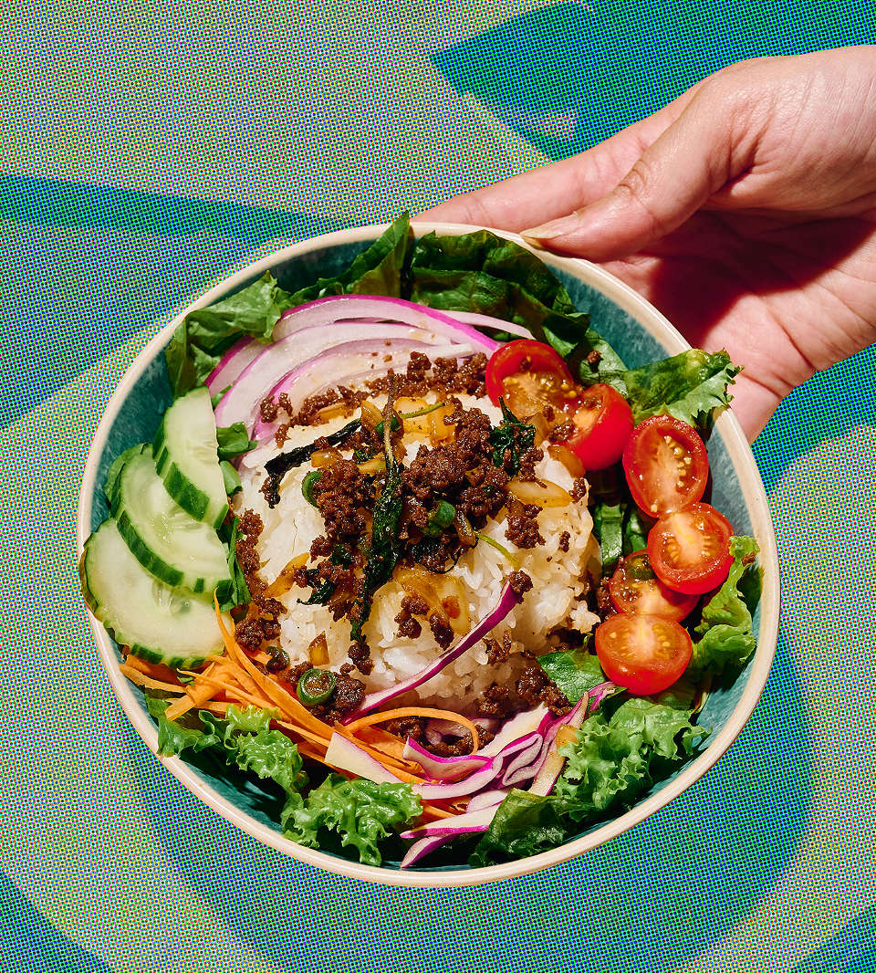 Salad in a bowl with lots of toppings