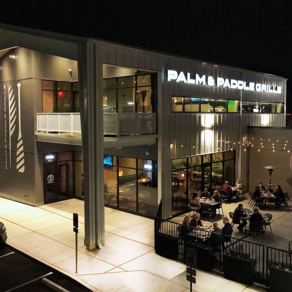 night time outdoor patio seating