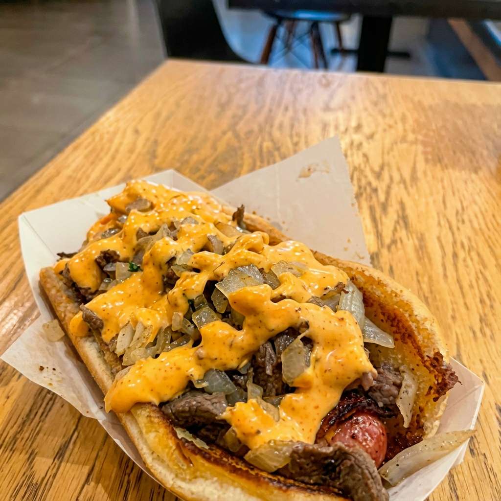 Close up of a cheesy sub