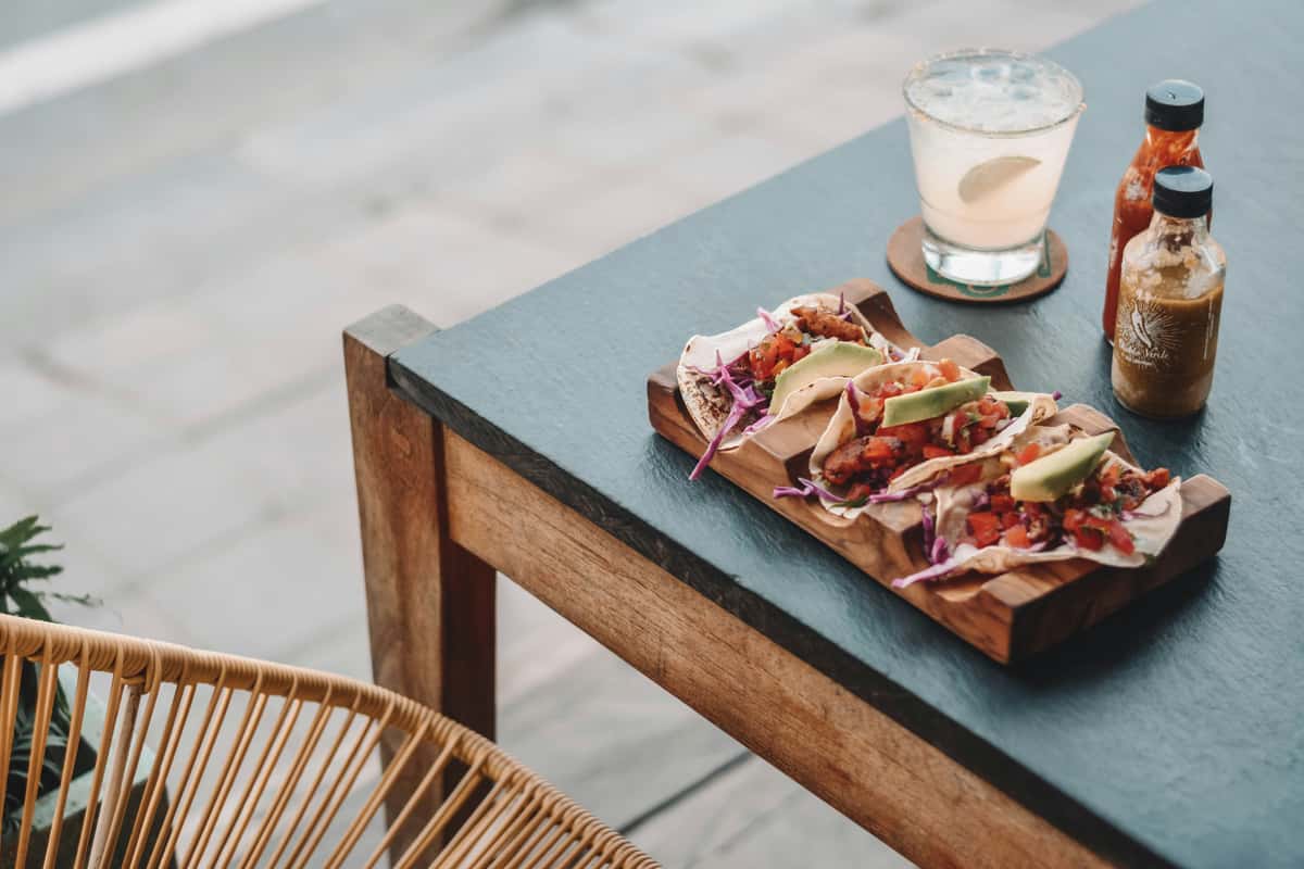 Mexican Food on a table - tacos and a drink