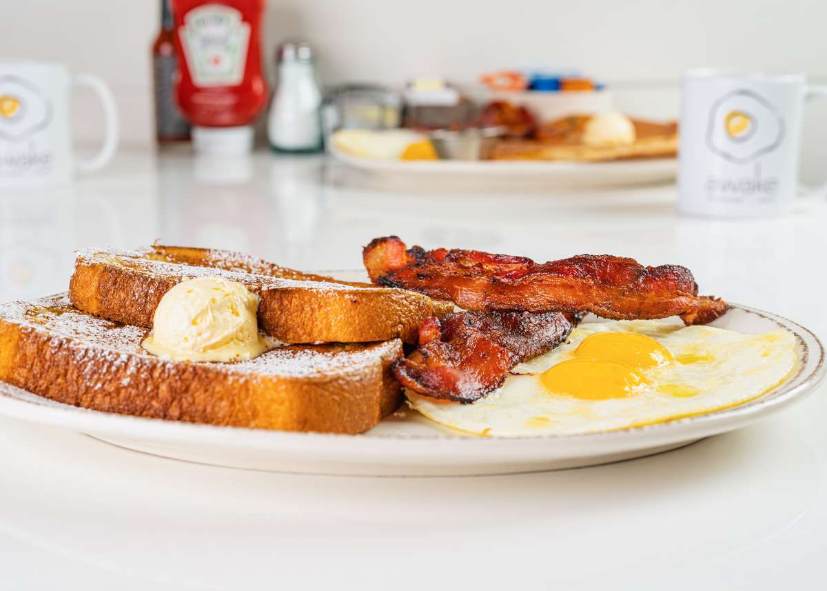 French toast with eggs and bacon