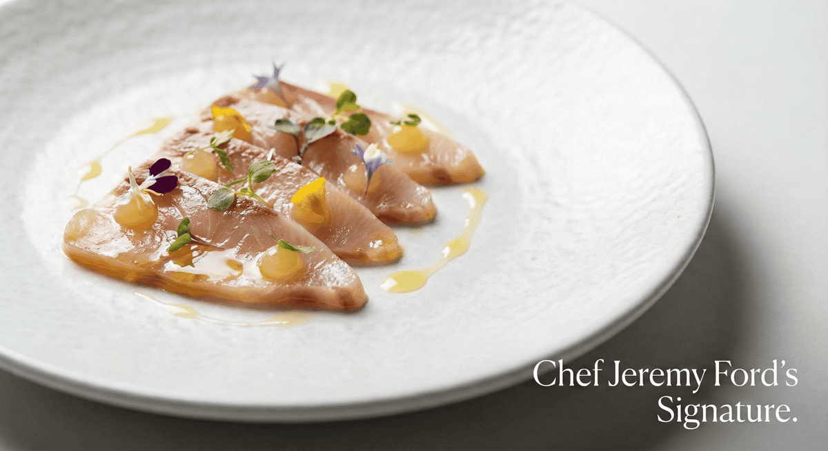 Close-up of signature dish prepared by Chef Jeremy Ford at Stubborn Seed.
