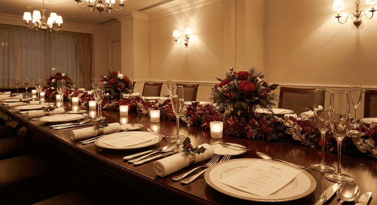 Elegant private dining room setup for holiday groups at Stubborn Seed in Las Vegas.