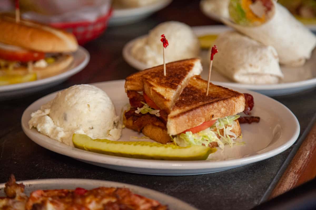 sandwich and mashed potatoes