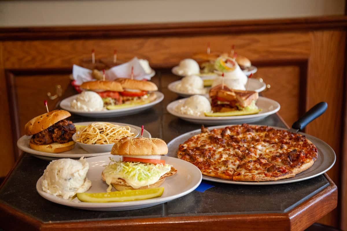 sandwiches, pizzas, burgers