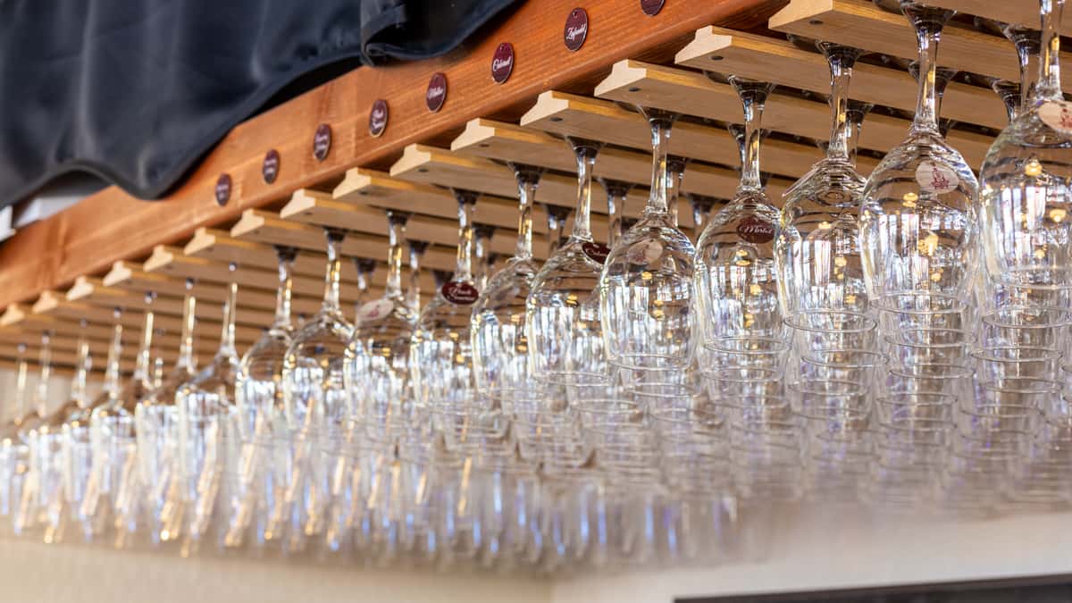 wine glasses hanging