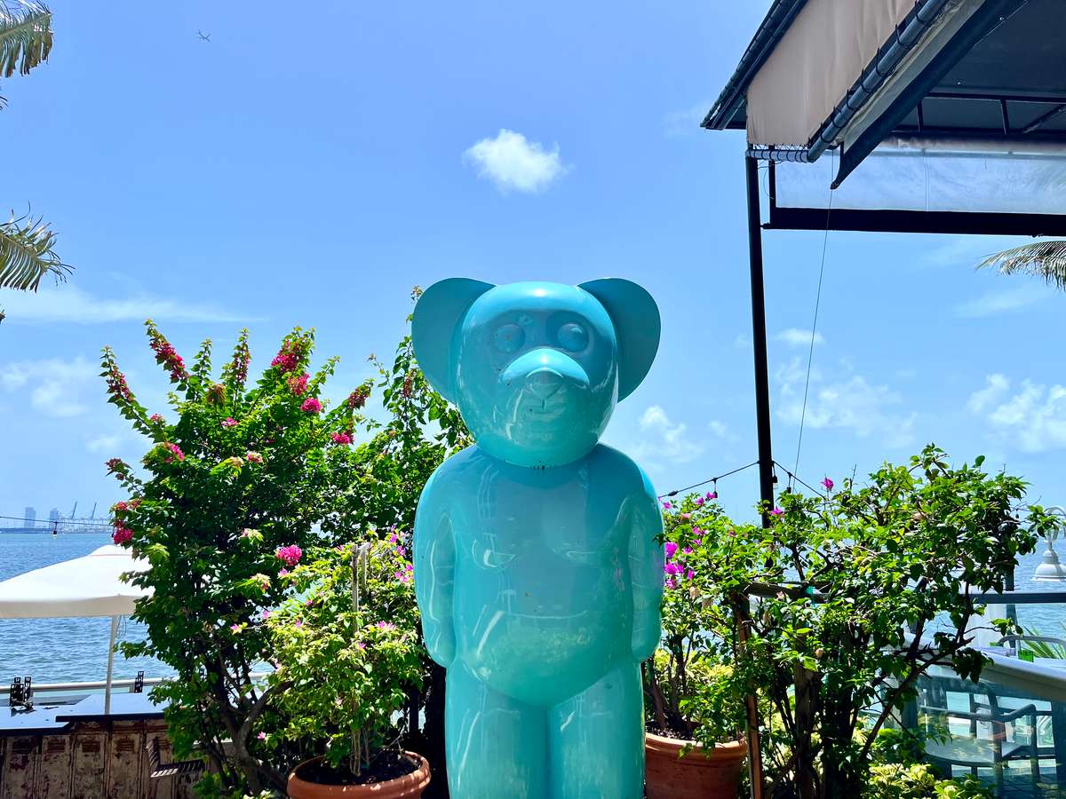 blue bear on terrace