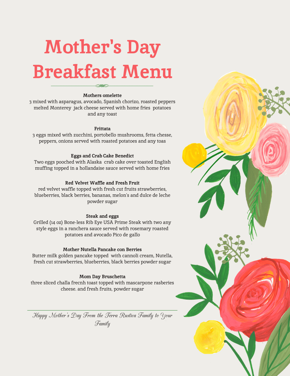 Mother's Day Breakfast Menu