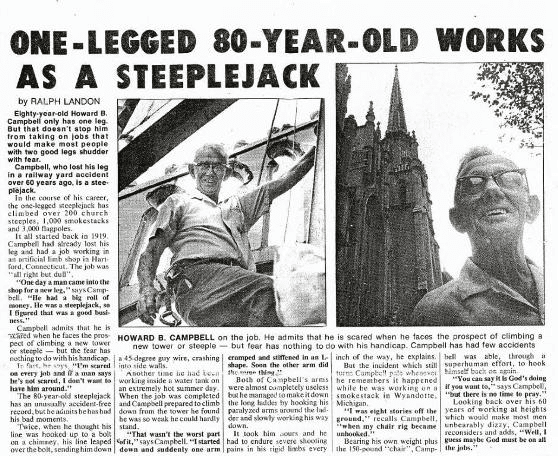 article One-Legged 80-Year-Old works as a steeplejack
