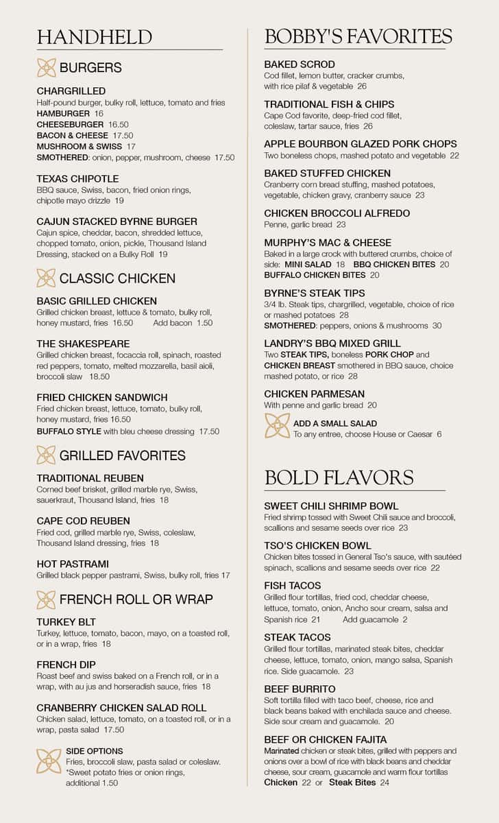 Bobby Byrne's Pub Menu
